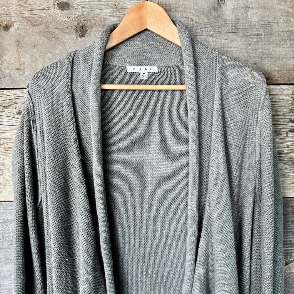 Cabi Prairie Wrap Open Front Waterfall Long Cardigan M Gray Fringe Western Drape - Picture 2 of 14